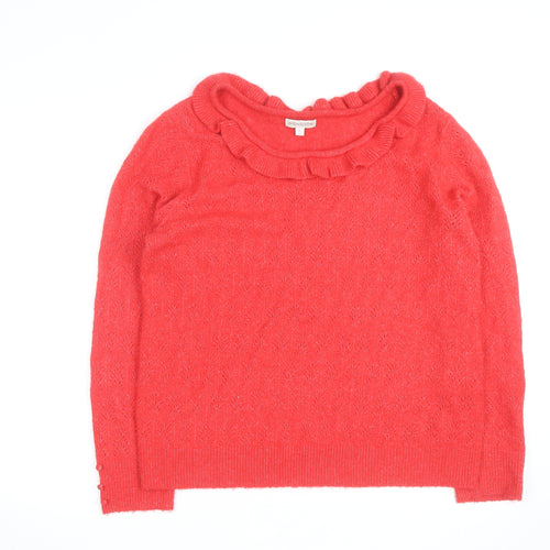 Monsoon Red Alpaca Wool Blend Ruffle Neck Jumper L Unisex
