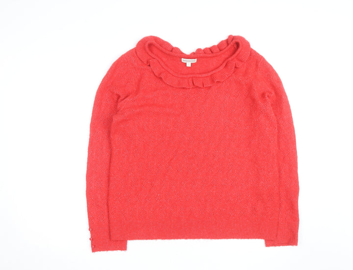 Monsoon Red Alpaca Wool Blend Ruffle Neck Jumper L Unisex