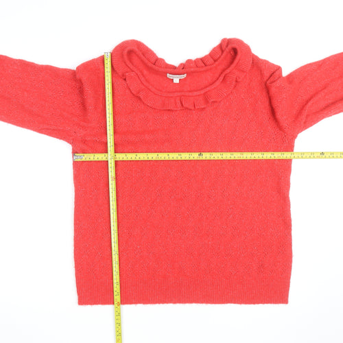 Monsoon Red Alpaca Wool Blend Ruffle Neck Jumper L Unisex
