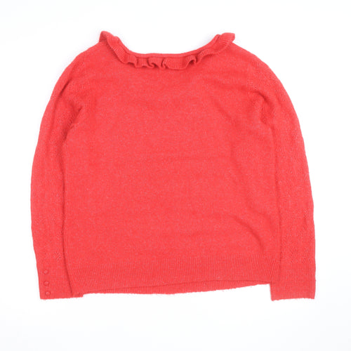 Monsoon Red Alpaca Wool Blend Ruffle Neck Jumper L Unisex