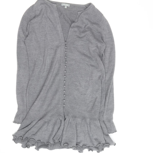 Marks and Spencer Per Una Grey Ruffle Hem Cardigan Size 14 Women’s Knit