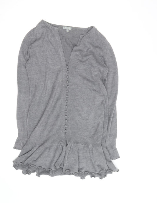 Marks and Spencer Per Una Grey Ruffle Hem Cardigan Size 14 Women’s Knit