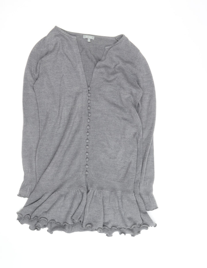 Marks and Spencer Per Una Grey Ruffle Hem Cardigan Size 14 Women’s Knit