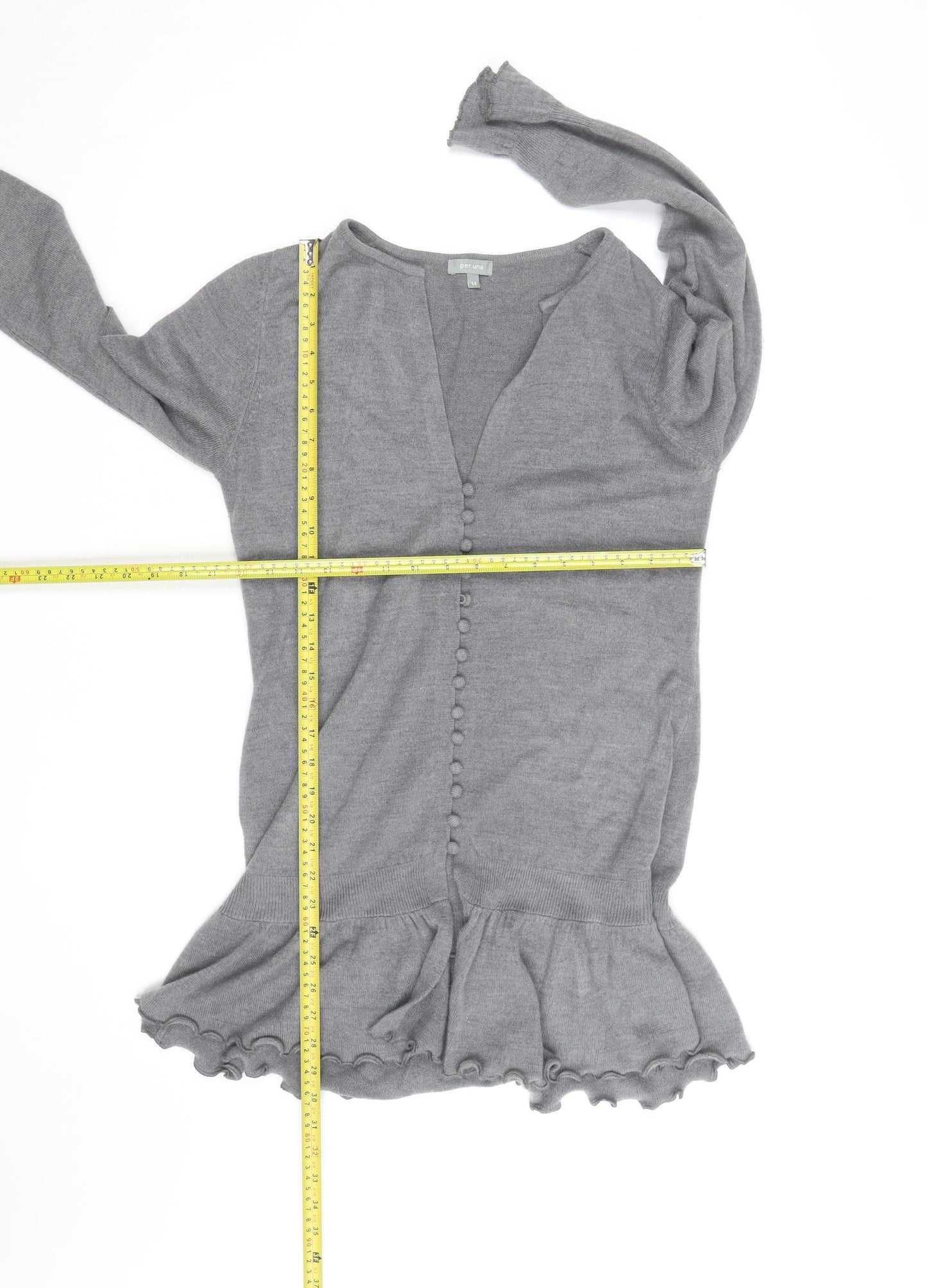 Marks and Spencer Per Una Grey Ruffle Hem Cardigan Size 14 Women’s Knit