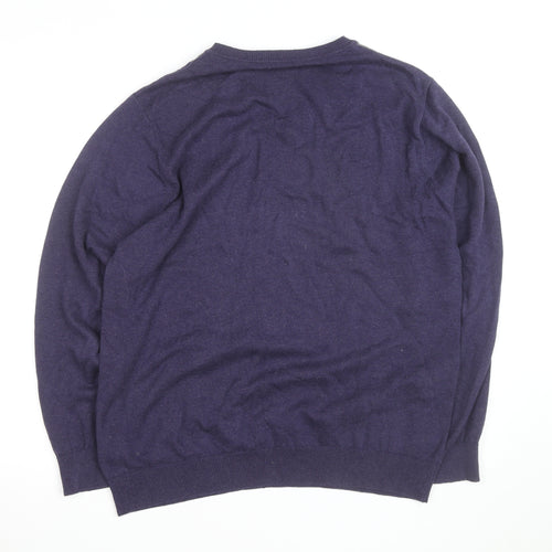 Maine New England Men's Purple Argyle V-Neck Cotton Jumper Medium