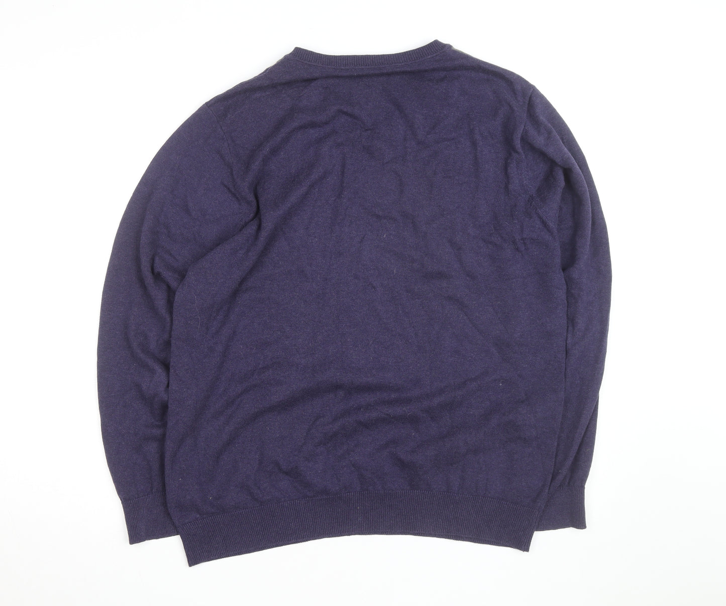 Maine New England Men's Purple Argyle V-Neck Cotton Jumper Medium