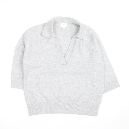 H&M Men's Grey Collared Pullover Jumper Size M