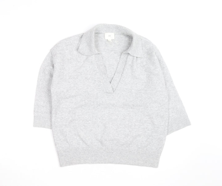 H&M Men's Grey Collared Pullover Jumper Size M