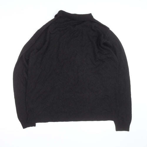BoohooMAN Men's Black XL Long Sleeve Collared Knit Polo Shirt