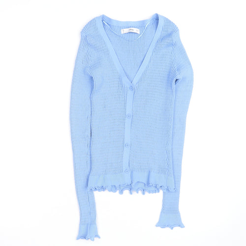 MNG Women's Blue V-Neck Knit Button Cardigan Size L
