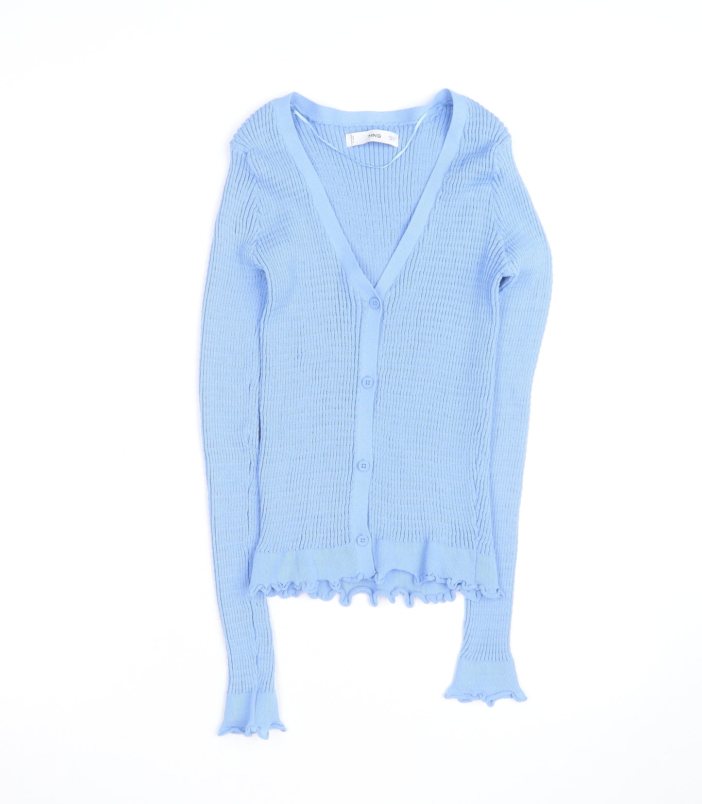 MNG Women's Blue V-Neck Knit Button Cardigan Size L