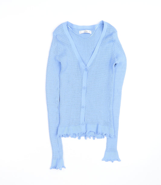 MNG Women's Blue V-Neck Knit Button Cardigan Size L
