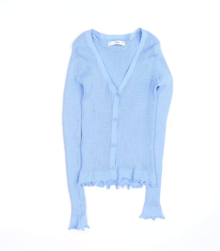 MNG Women's Blue V-Neck Knit Button Cardigan Size L