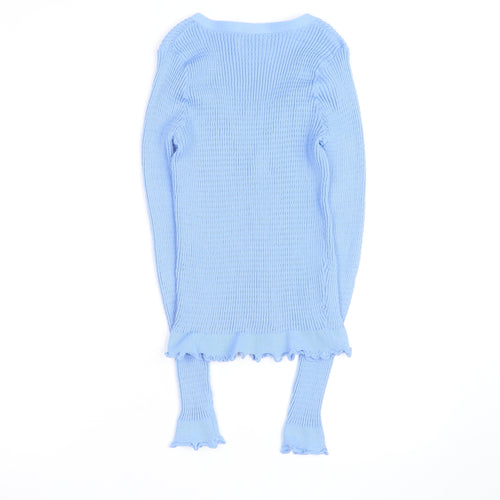 MNG Women's Blue V-Neck Knit Button Cardigan Size L