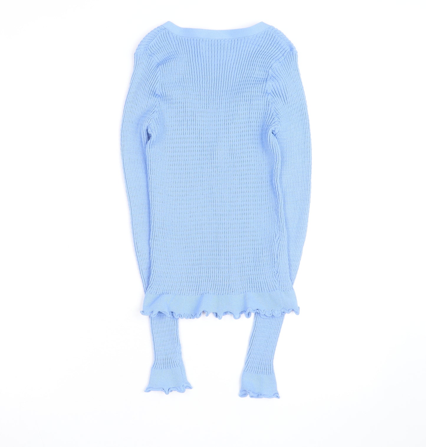 MNG Women's Blue V-Neck Knit Button Cardigan Size L