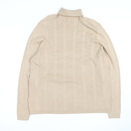 Marks and Spencer Men's Beige Roll Neck Cotton Blend Jumper M