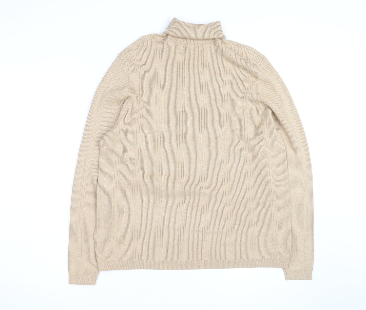 Marks and Spencer Men's Beige Roll Neck Cotton Blend Jumper M