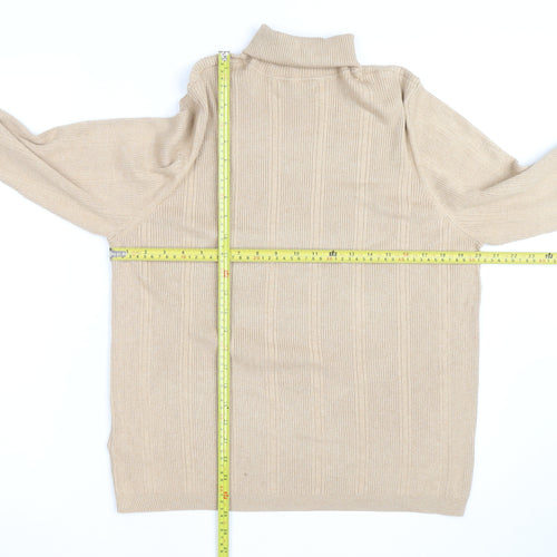 Marks and Spencer Men's Beige Roll Neck Cotton Blend Jumper M