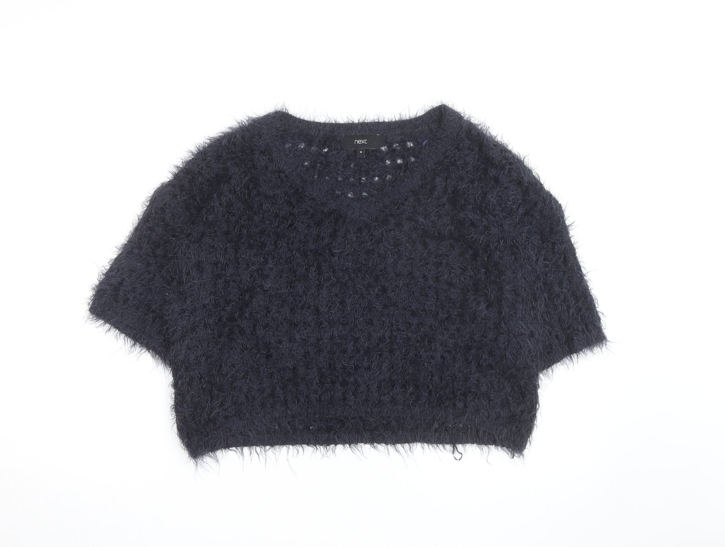 Next Women Navy Fluffy Knit Short Sleeve Pullover Jumper Medium
