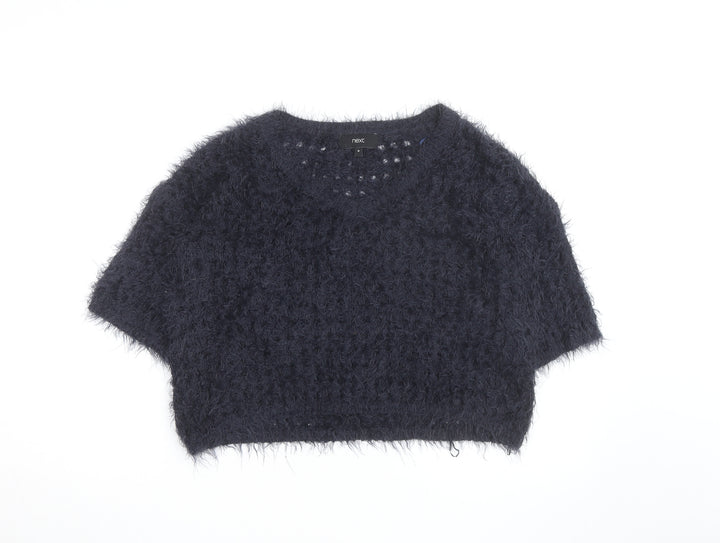 Next Women Navy Fluffy Knit Short Sleeve Pullover Jumper Medium