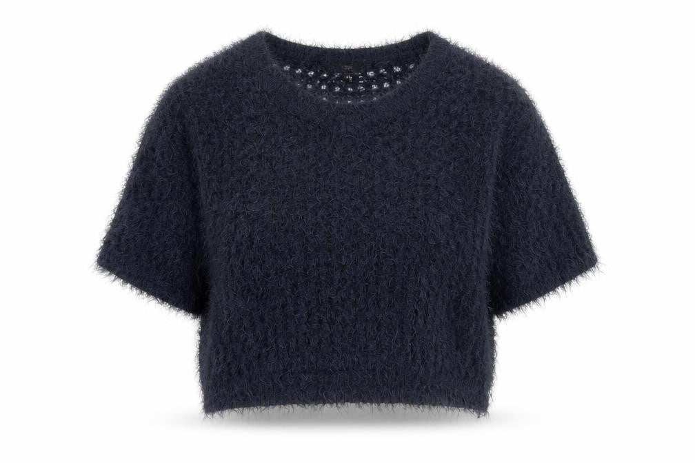 Front view of Next Women Navy Fluffy Knit Short Sleeve jumper Medium