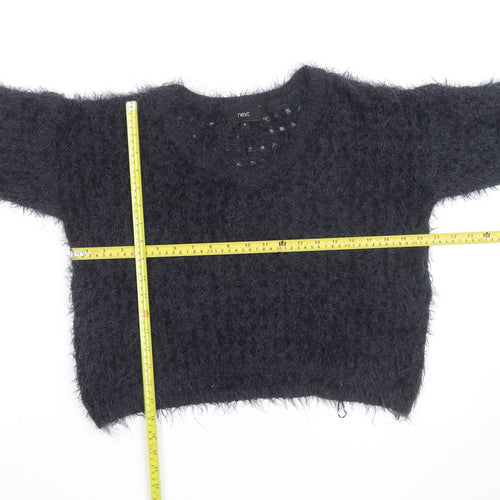 Next Women Navy Fluffy Knit Short Sleeve Pullover Jumper Medium