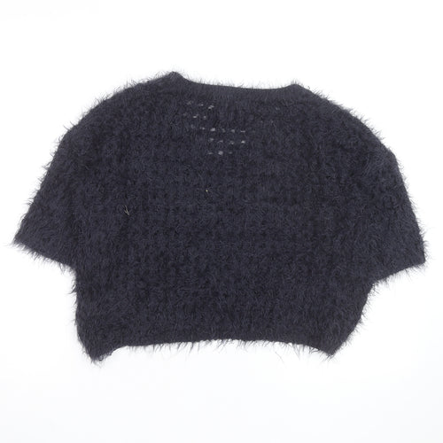 Next Women Navy Fluffy Knit Short Sleeve Pullover Jumper Medium