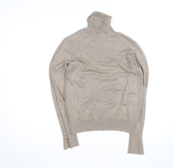 ZARA Women Beige Wool Cashmere Roll Neck Jumper M