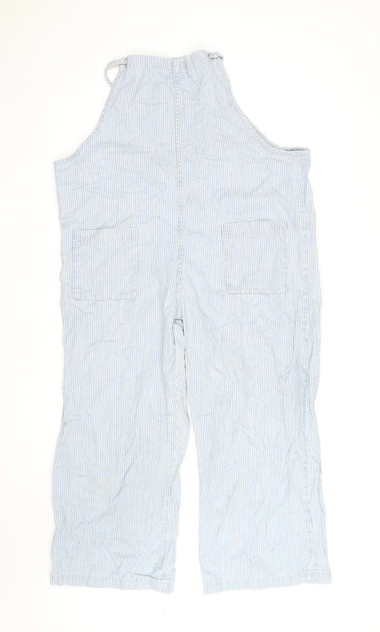 Monki Women's Blue Striped Wide-Leg Denim Overalls M