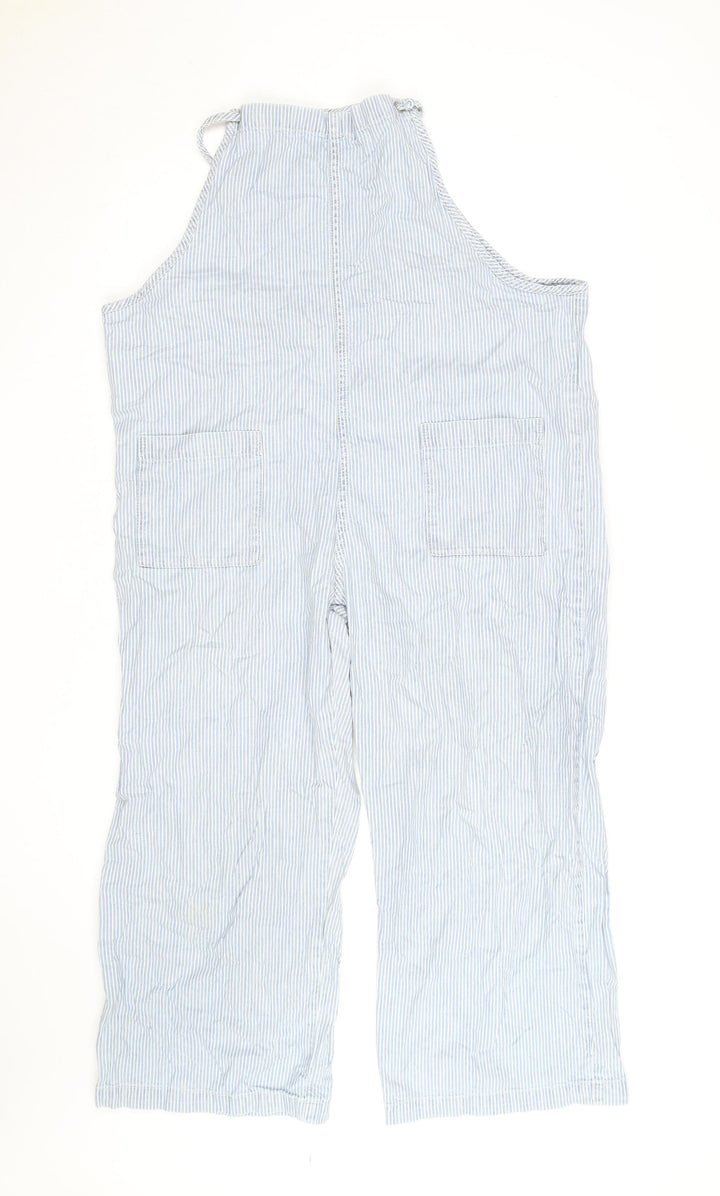 Monki Women's Blue Striped Wide-Leg Denim Overalls M
