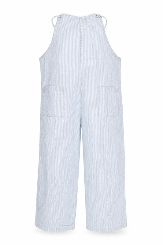 Monki Women's Blue Striped Wide-Leg Denim Overalls M