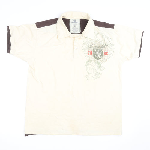 Penshoppe Men's Beige Graphic Polo Shirt XL Slim Fit Casual