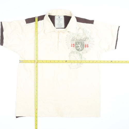 Penshoppe Men's Beige Graphic Polo Shirt XL Slim Fit Casual