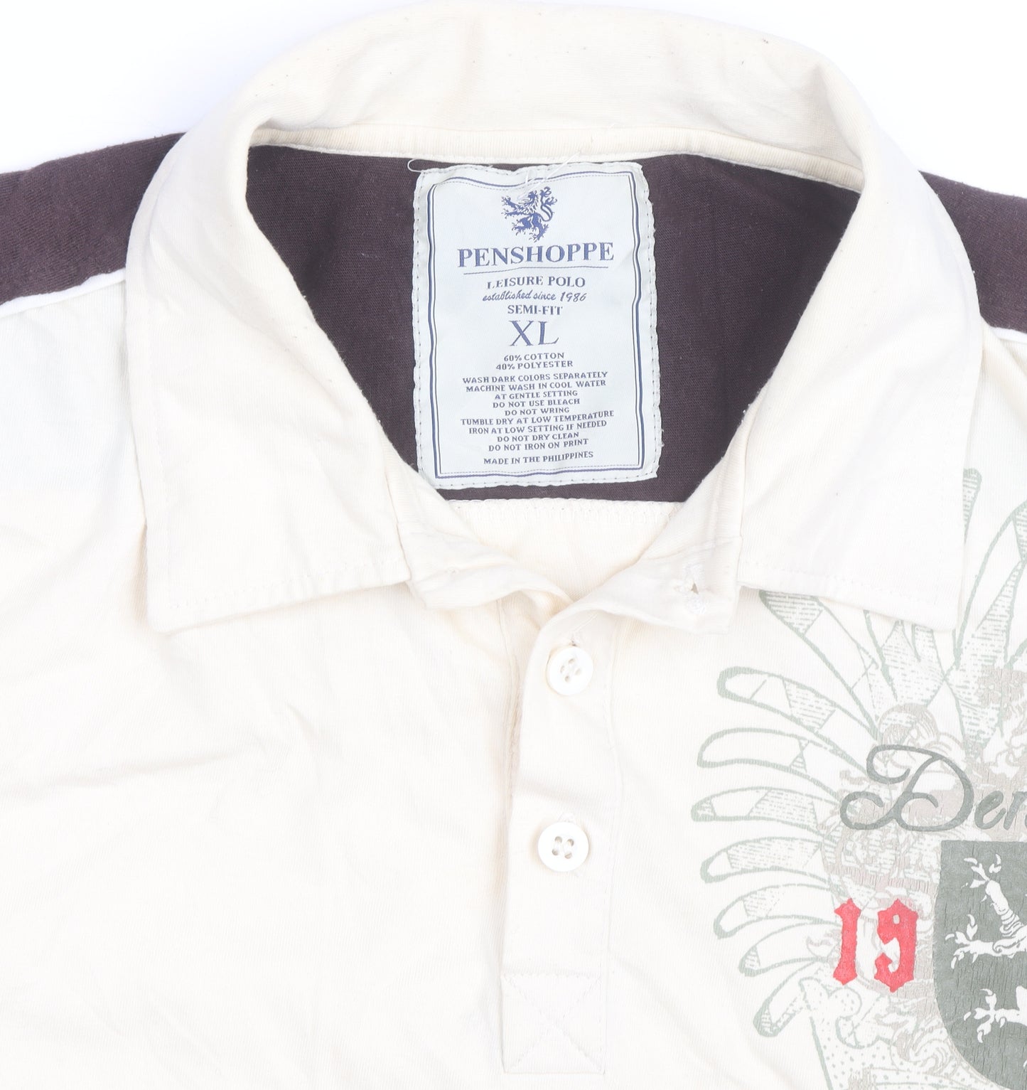 Penshoppe Men's Beige Graphic Polo Shirt XL Slim Fit Casual