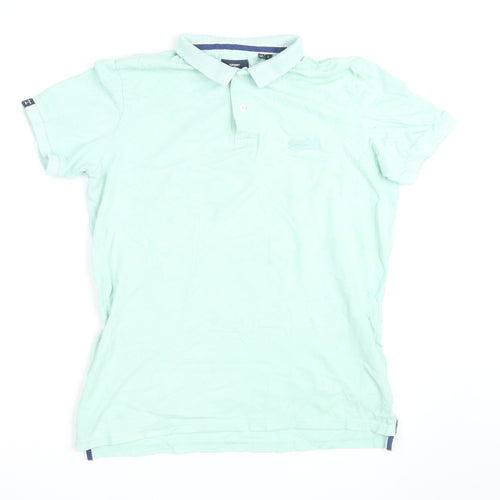 Superdry Men Mint Green Cotton Short Sleeve Polo Shirt L