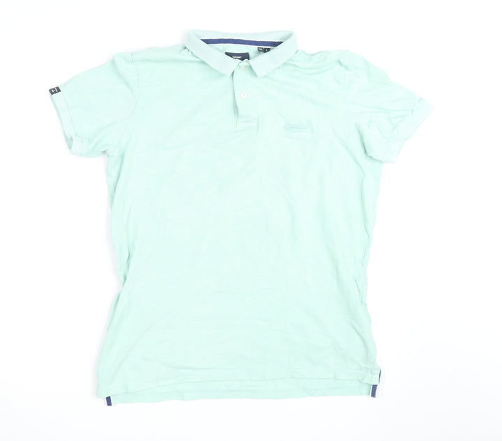 Superdry Men Mint Green Cotton Short Sleeve Polo Shirt L
