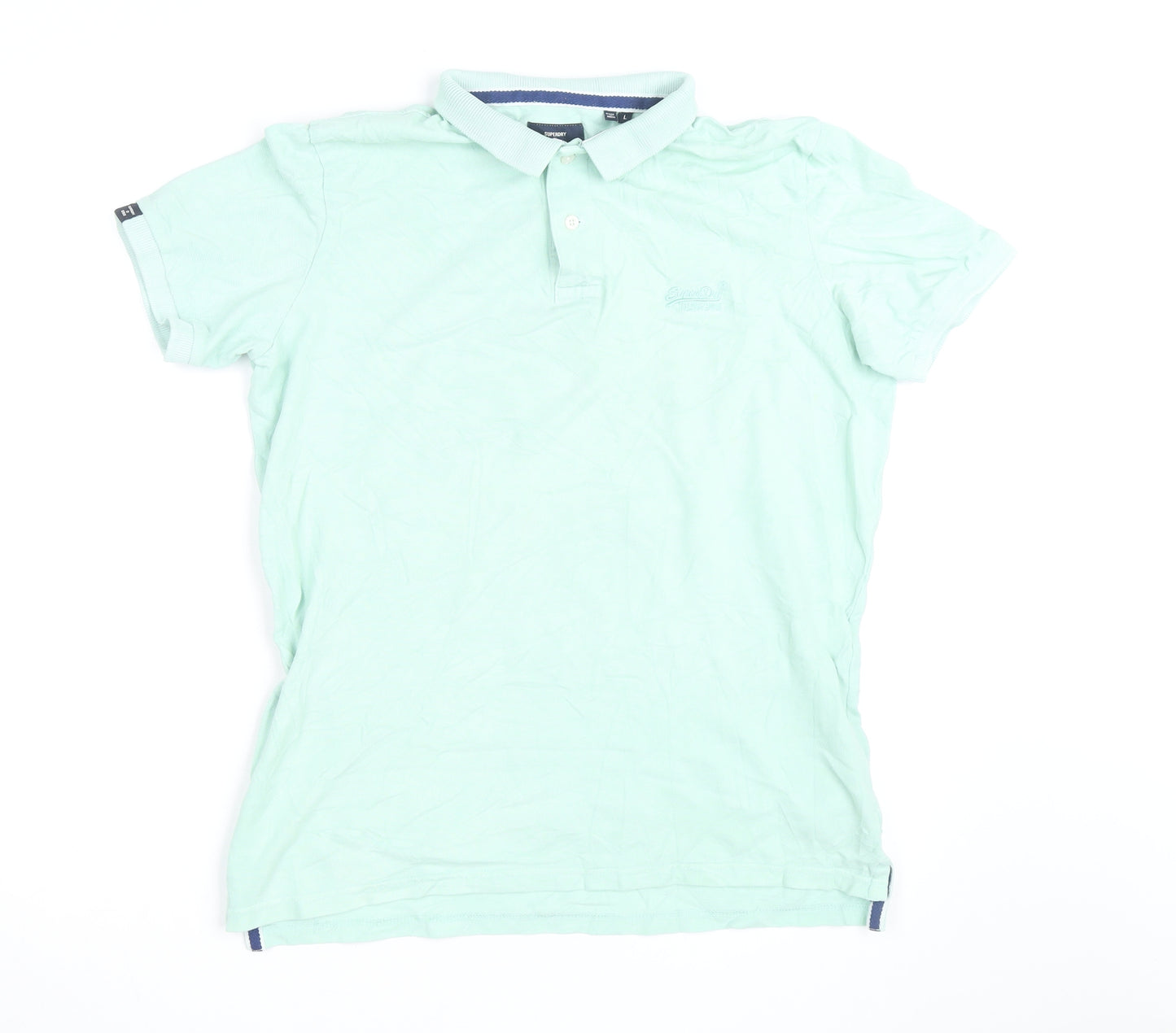 Superdry Men Mint Green Cotton Short Sleeve Polo Shirt L