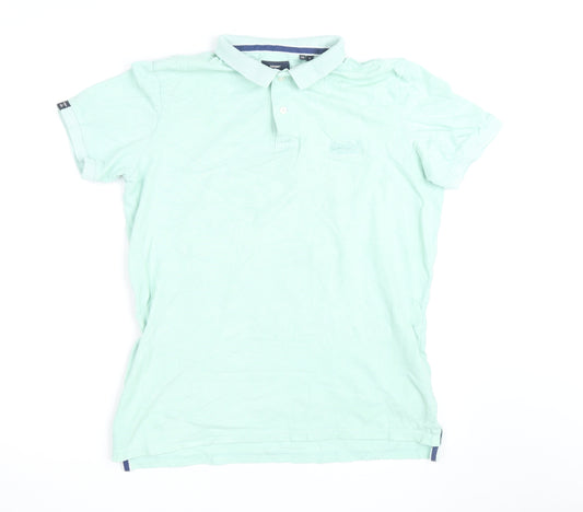 Superdry Men Mint Green Cotton Short Sleeve Polo Shirt L