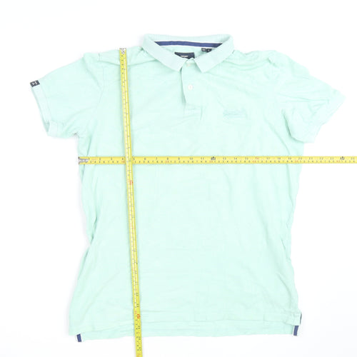 Superdry Men Mint Green Cotton Short Sleeve Polo Shirt L