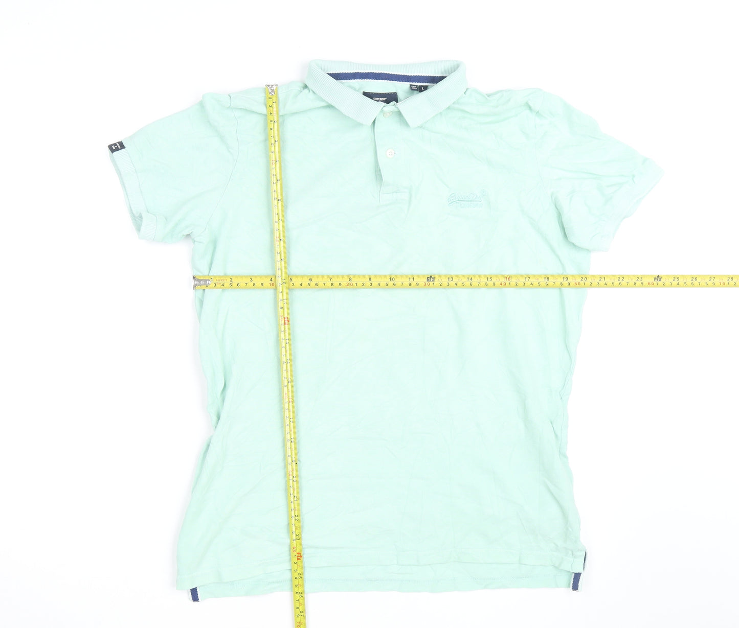Superdry Men Mint Green Cotton Short Sleeve Polo Shirt L
