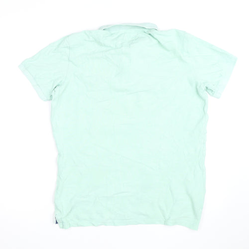 Superdry Men Mint Green Cotton Short Sleeve Polo Shirt L