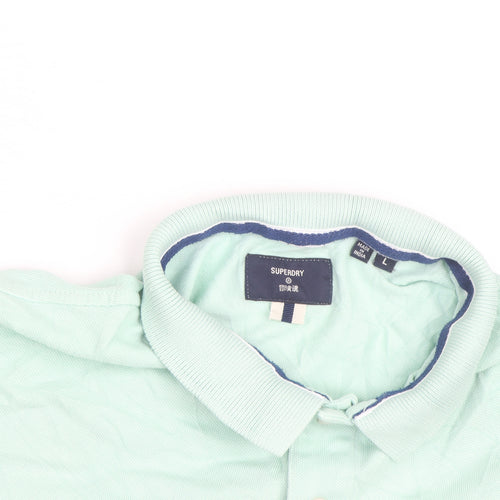 Superdry Men Mint Green Cotton Short Sleeve Polo Shirt L