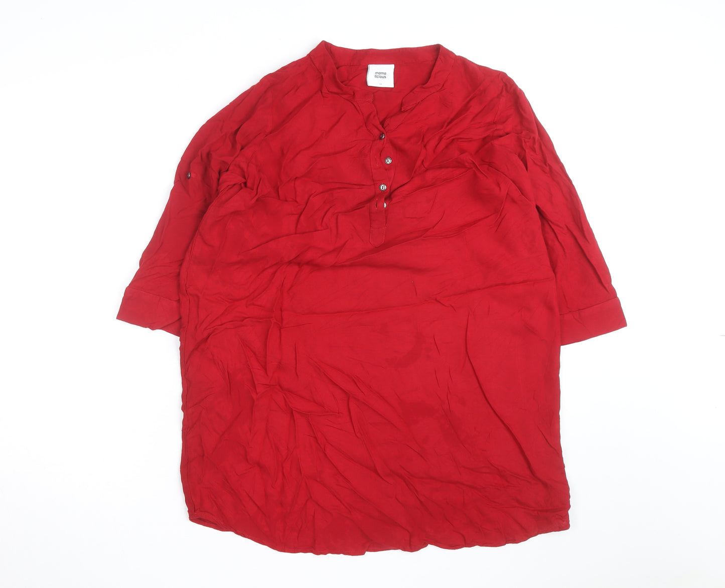 Mamalicious Women Red Maternity Tunic Blouse 3/4 Sleeve V-Neck