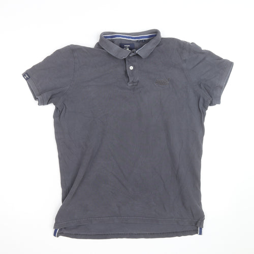 Superdry Men's Grey Cotton Polo Shirt L Classic Fit