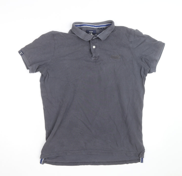 Superdry Men's Grey Cotton Polo Shirt L Classic Fit