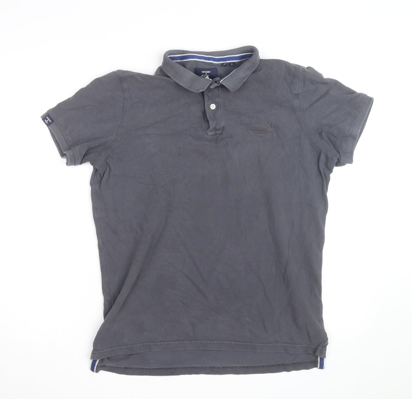 Superdry Men's Grey Cotton Polo Shirt L Classic Fit