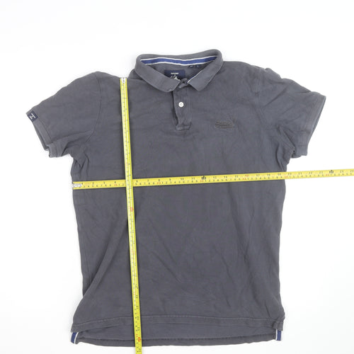 Superdry Men's Grey Cotton Polo Shirt L Classic Fit