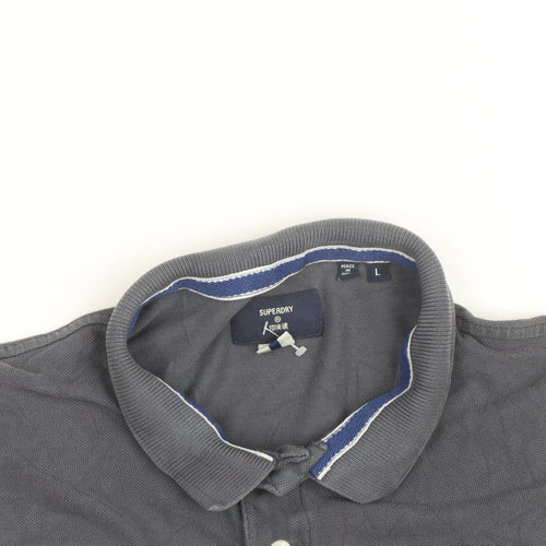 Superdry Men's Grey Cotton Polo Shirt L Classic Fit