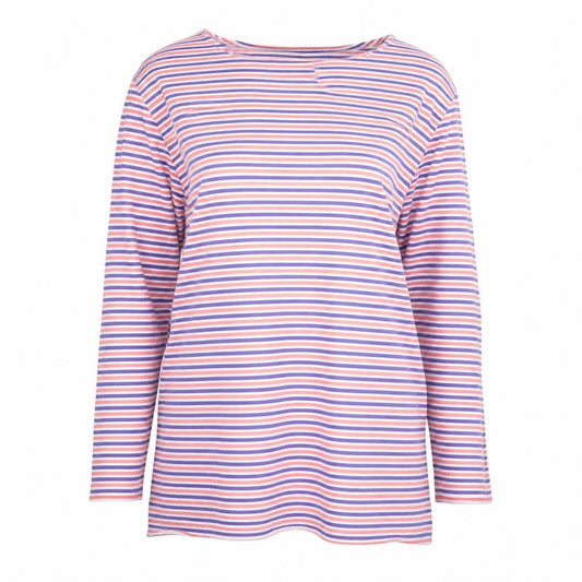 Front view of Marks & Spencer Women Multicoloured Striped Boat Neck 3/4 Sleeve T-Shirt, size 12