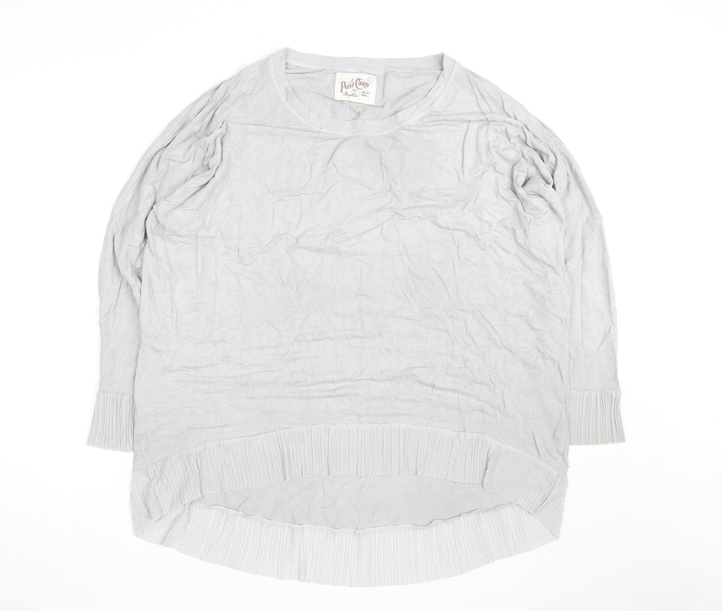 A Postcard From Brighton Women's Grey Tunic Top Size 12 Relaxed Fit Pleated Hem